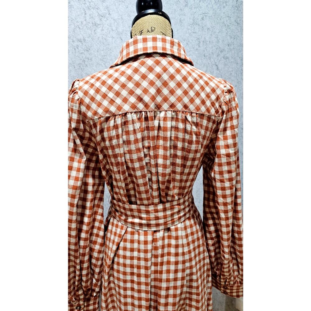 Love Wednesday Gingham Daydream Maxi Shirt Dress Belted Orange Size L - Picture 6 of 11
